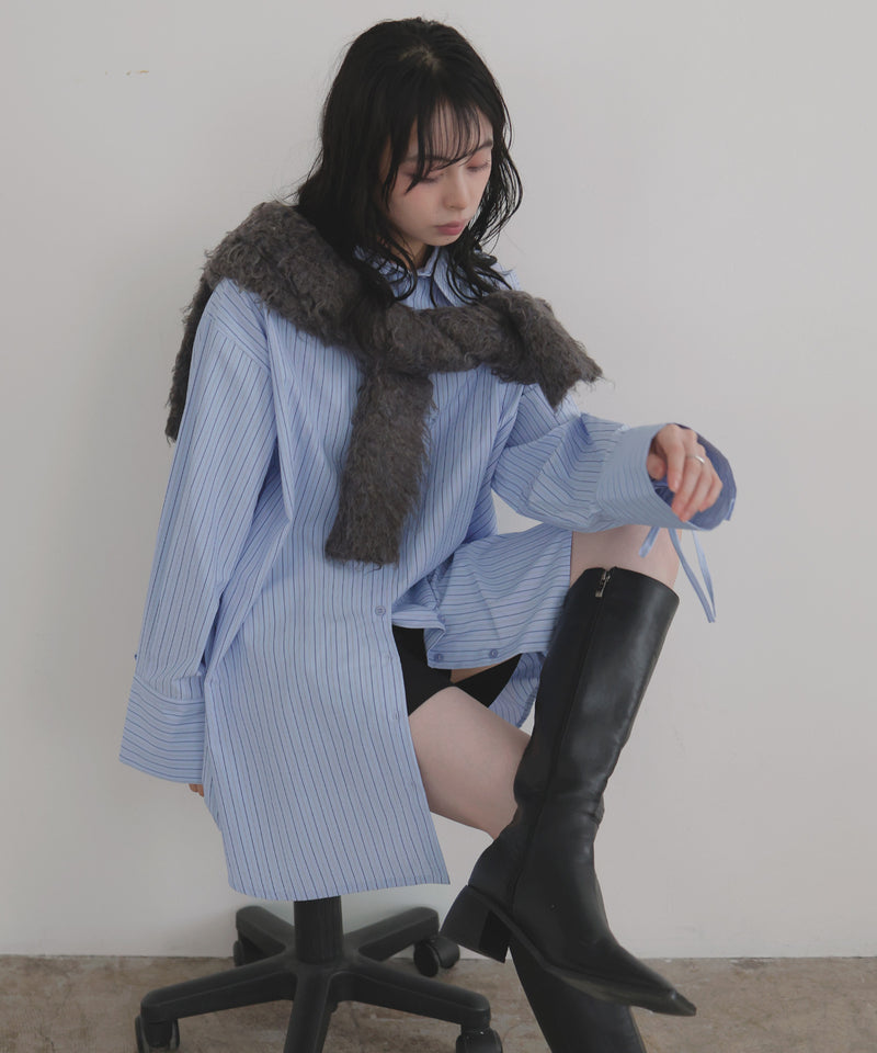 袖リボンチュニックシャツ