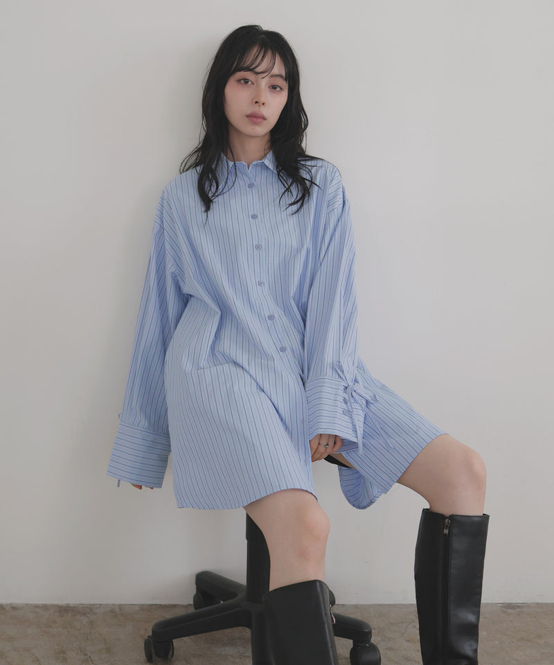 袖リボンチュニックシャツ
