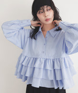 ストライプフリルシャツ