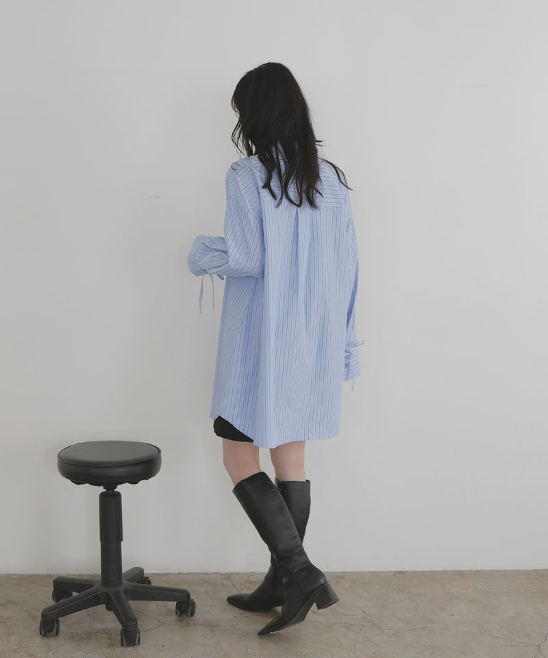袖リボンチュニックシャツ