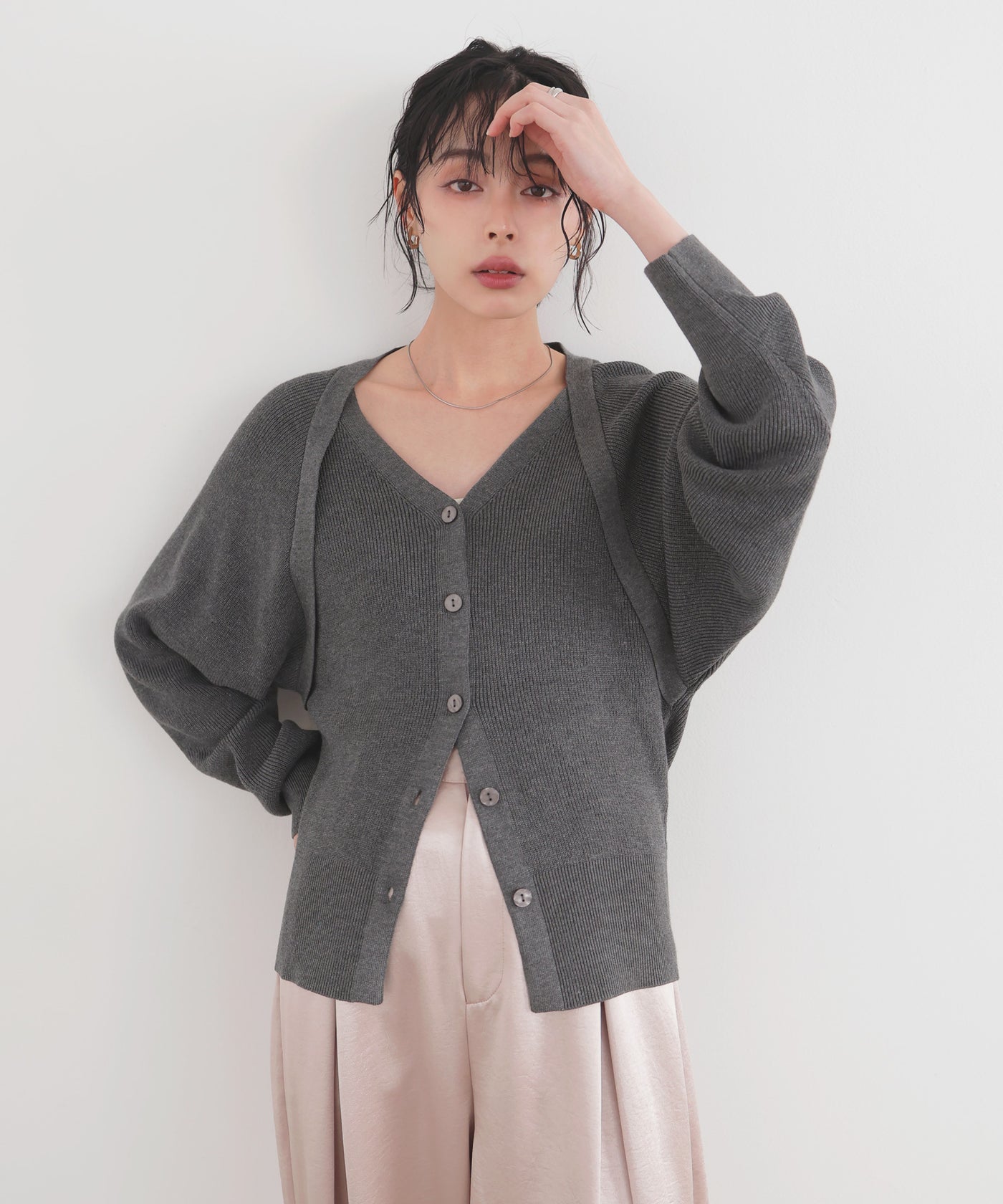 NO.5-189lelianアンサンブル　カシミヤ100カーディガン　グレー9号 アンサンブル風ニットカーディガン – LIAN