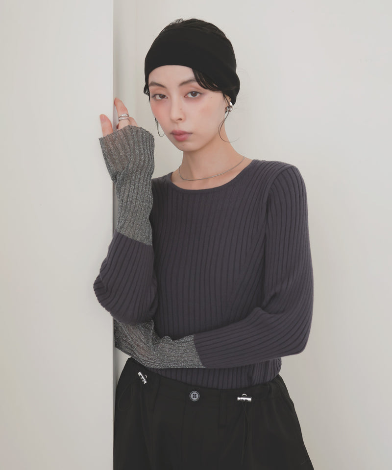 ラメスリーブニットプルオーバー