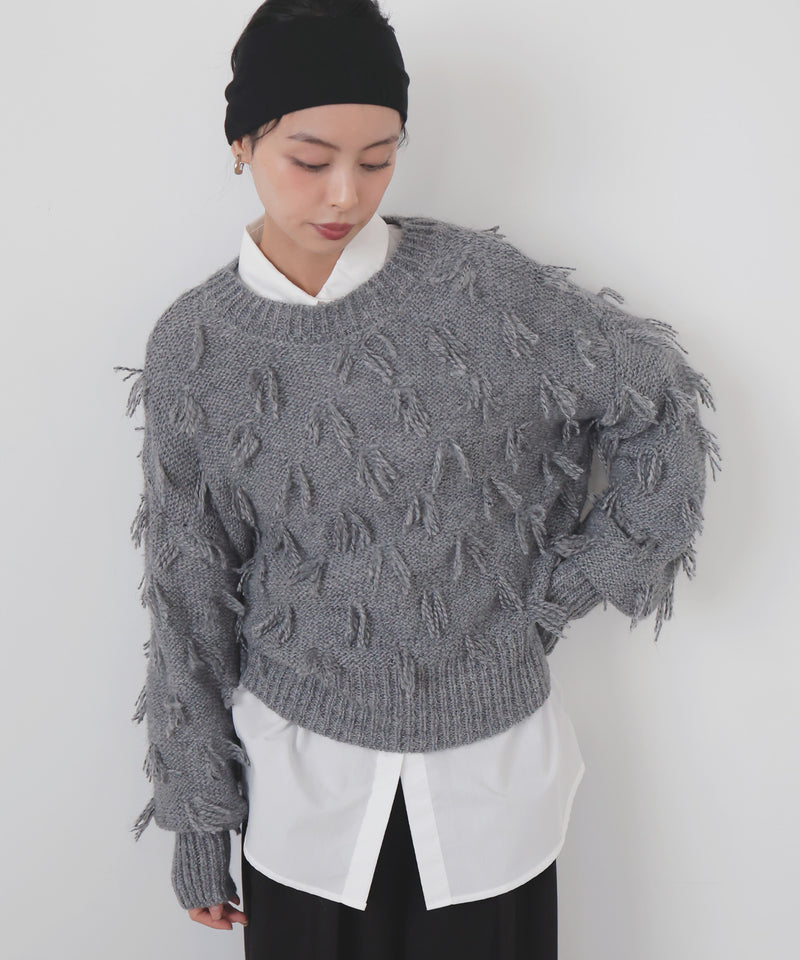 ランダムフリンジニットプルオーバー