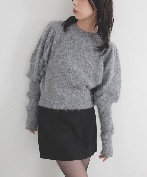 モヘアパフスリーブニット