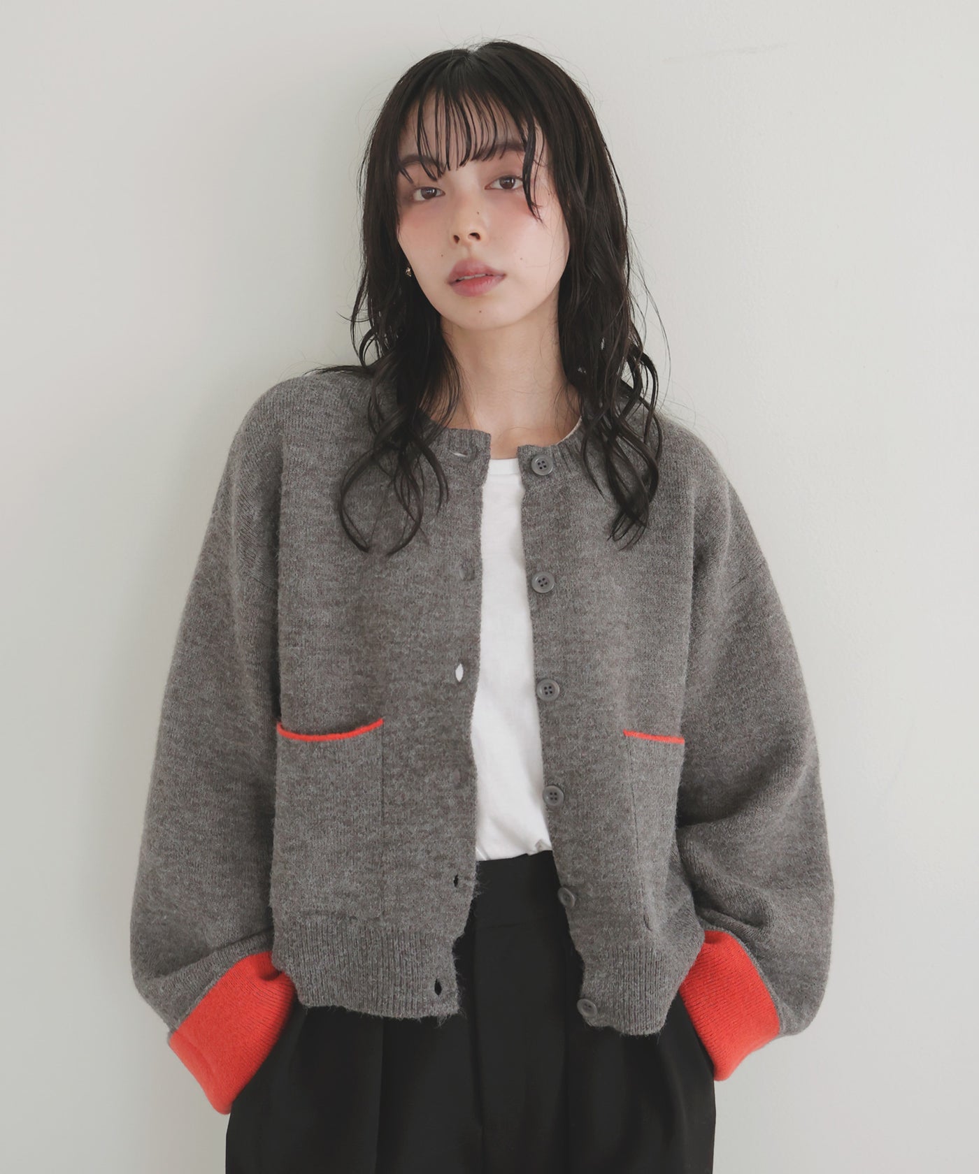 アルパカ　アルパカ　ブルゾン　カーディガン アルパカタッチバイカラーカーディガン – LIAN