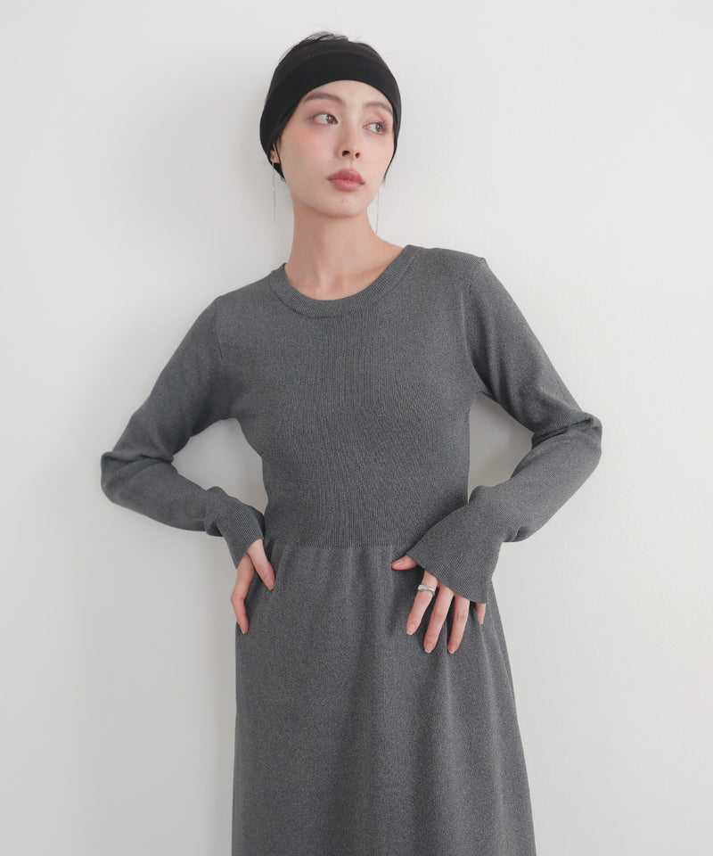リブフレアニットワンピース
