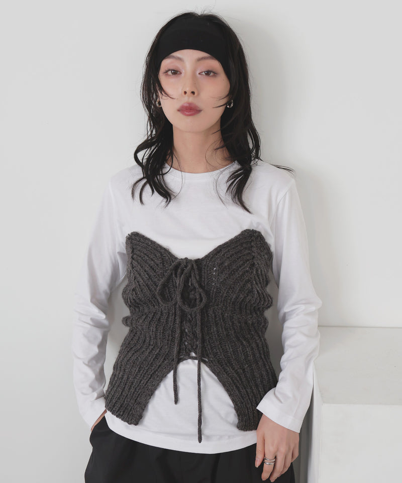 レースアップニットビスチェ