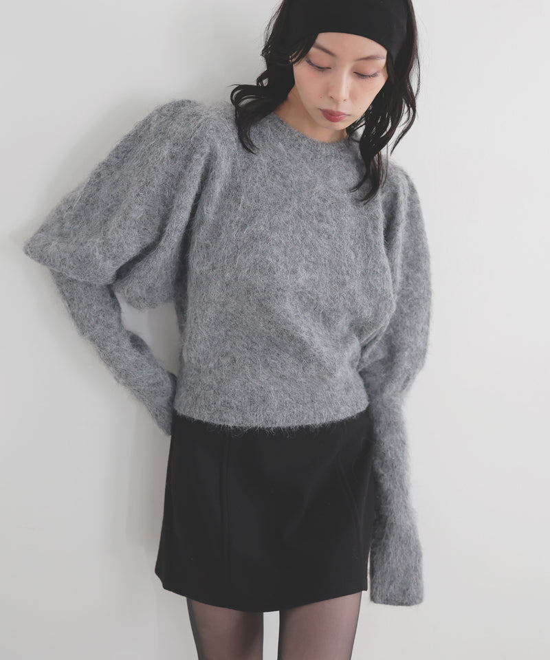モヘアパフスリーブニット