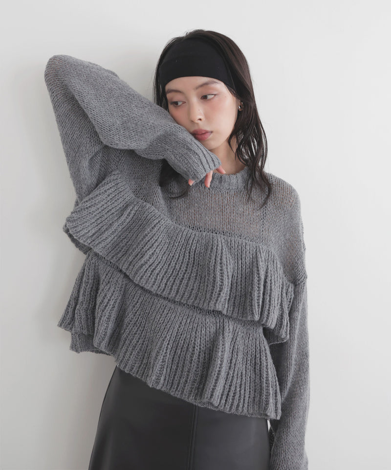 【12月下旬予約商品】シアーフリルニットプルオーバー