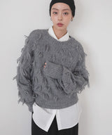 ランダムフリンジニットプルオーバー