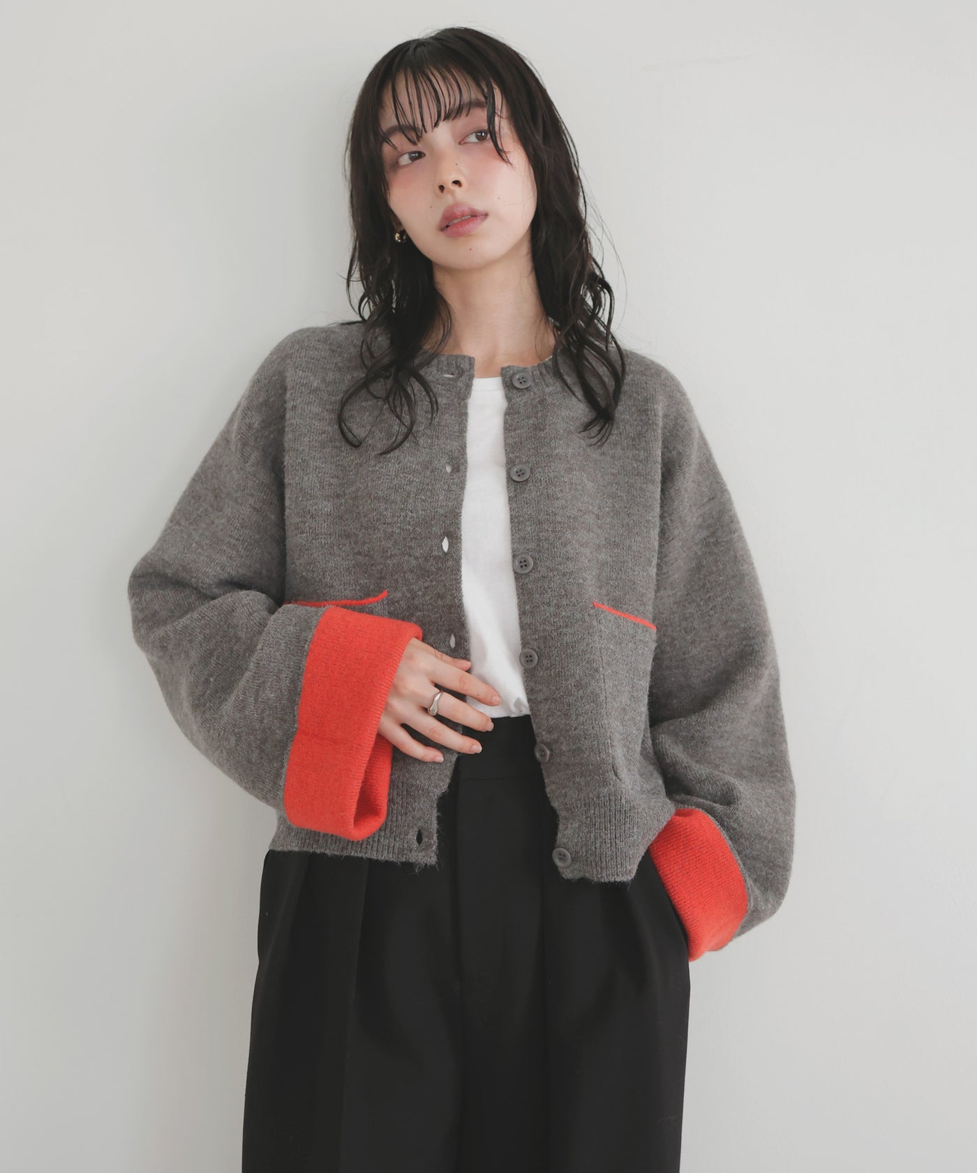 アルパカタッチバイカラーカーディガン – LIAN