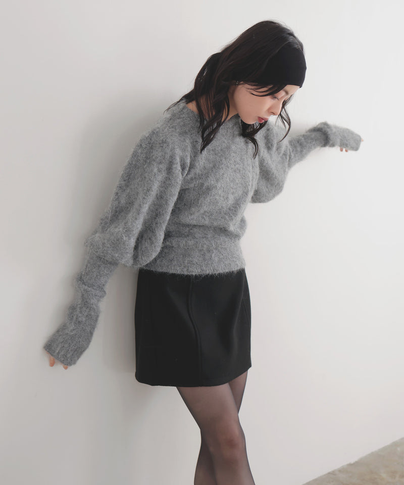 モヘアパフスリーブニット