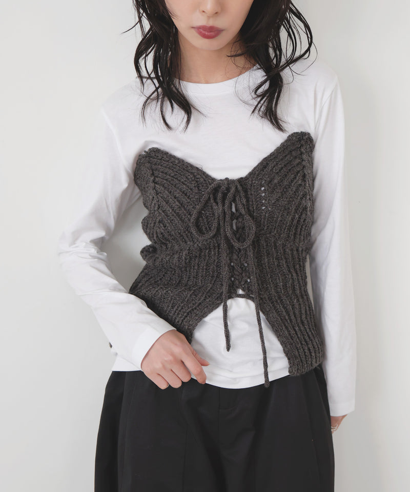 レースアップニットビスチェ