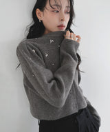ビジューパフスリーブカーディガン