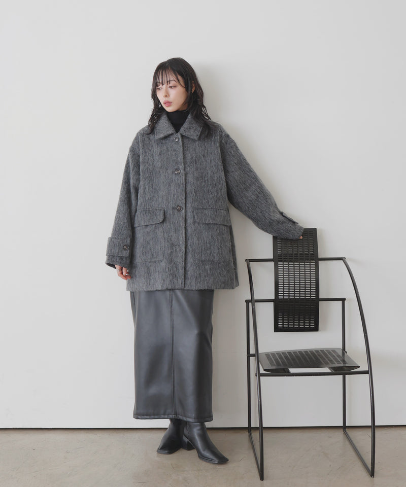 【10月下旬予約商品】ステンカラーシャギージャケットコート