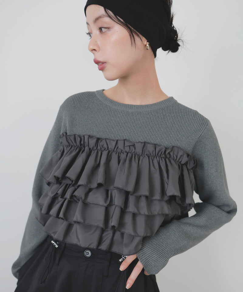 【12月上旬予約商品】フリルビスチェニットプルオーバー