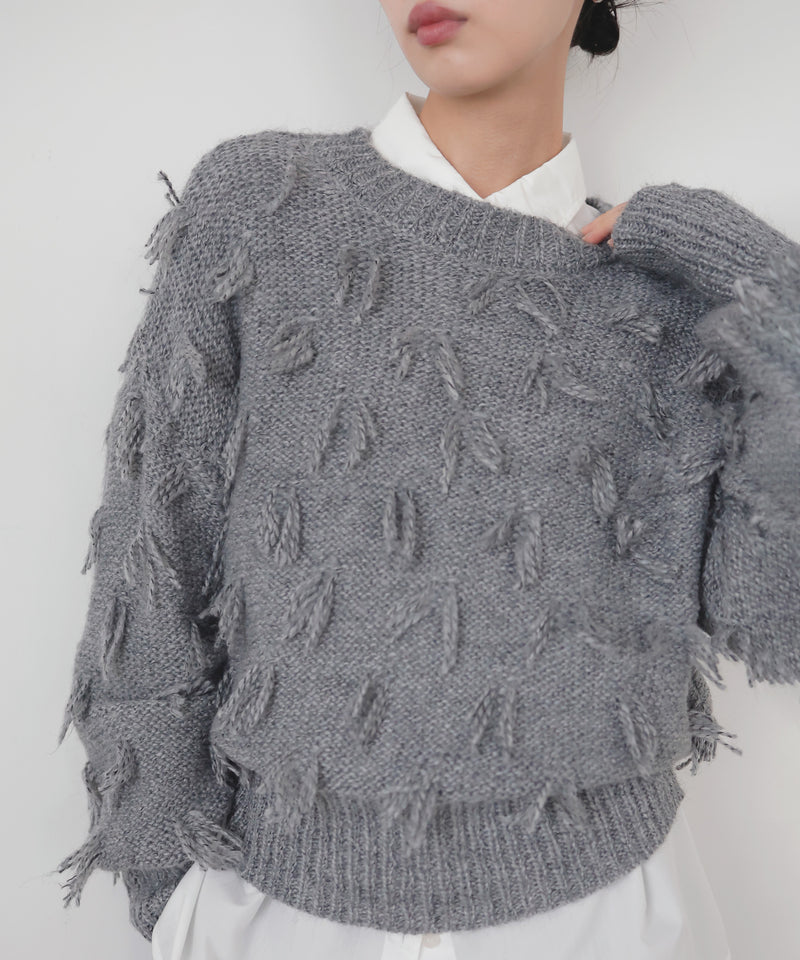 ランダムフリンジニットプルオーバー