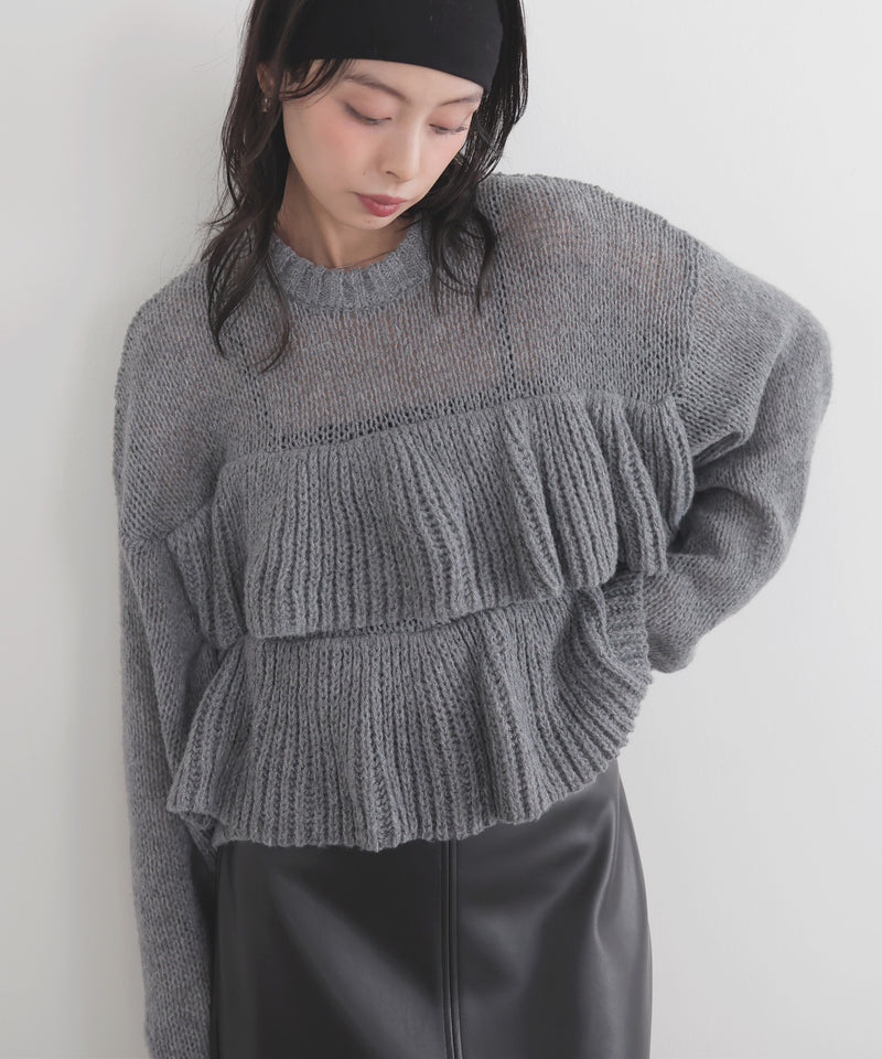 【12月下旬予約商品】シアーフリルニットプルオーバー