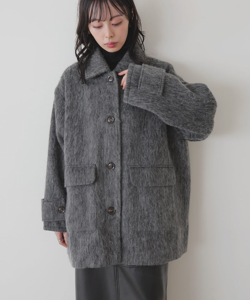 【10月下旬予約商品】ステンカラーシャギージャケットコート