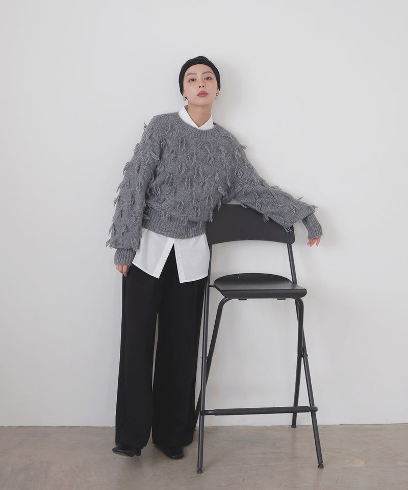 ランダムフリンジニットプルオーバー