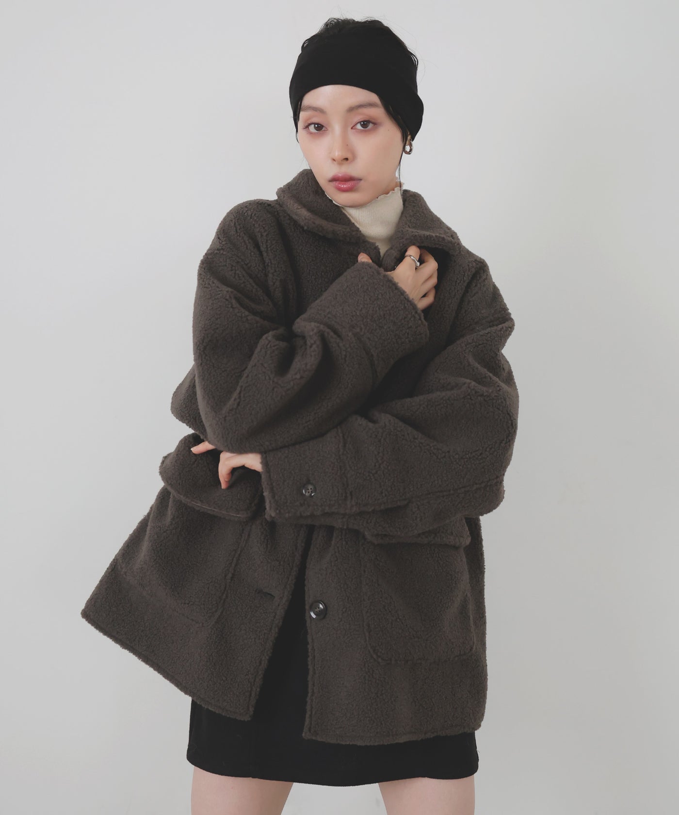 美品 レリアン ムートン調 フーデットコート ボア ネイビー M 近年モデル フーデッドコート【Leilian WHITE LABEL】 | Leilian