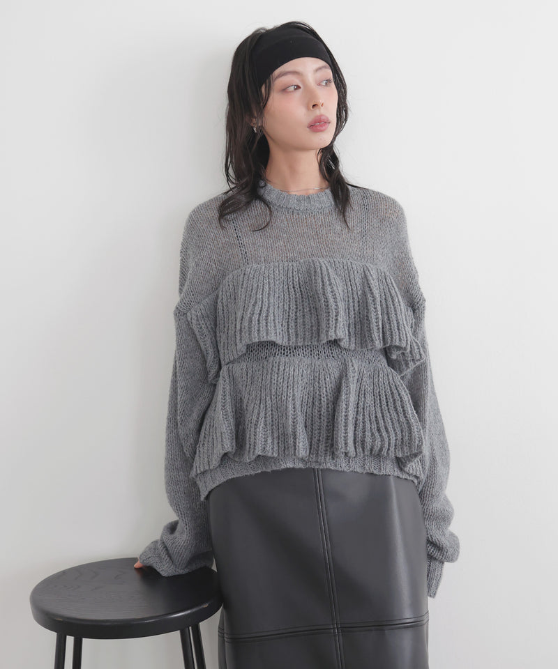 【12月下旬予約商品】シアーフリルニットプルオーバー