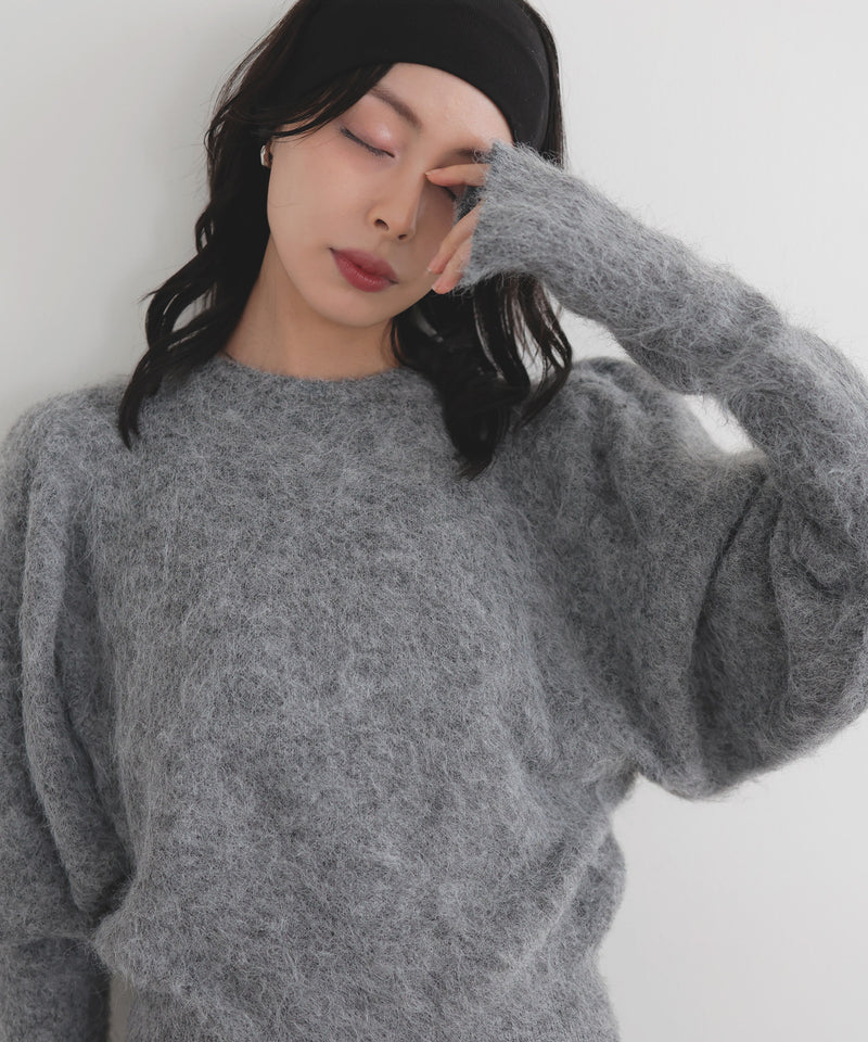 モヘアパフスリーブニット