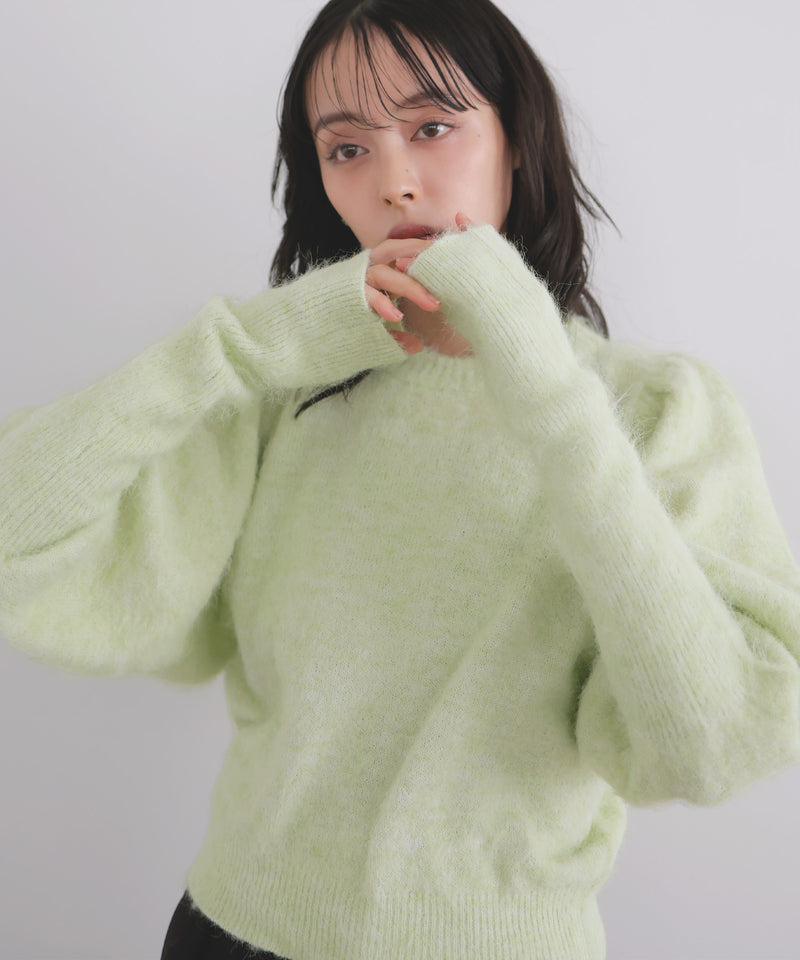 モヘアパフスリーブニット