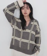 【11月上旬予約商品】シャギーチェックキーネックニット
