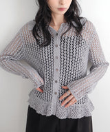 フリルメッシュポロカーデ