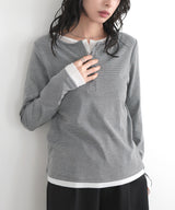 ボーダーリブヘンリーネックプルオーバー