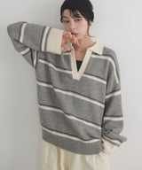 【10月中旬予約商品】アルパカタッチボーダーポロニット