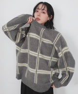 【11月上旬予約商品】シャギーチェッククルーネックニット