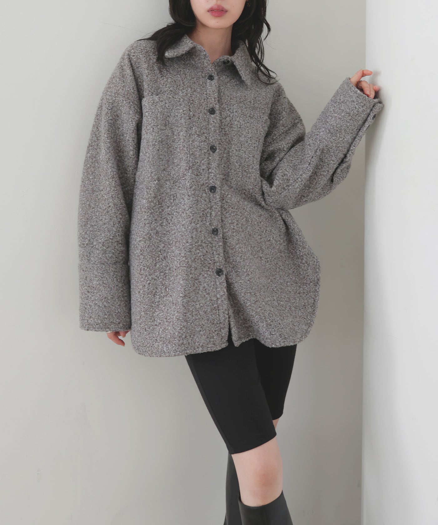 【未使用品】AKM ウールループ ドビー ツイード シャツブルゾン　L サイズL【未使用品】AKM ウールループ ドビー ツイード シャツブルゾン