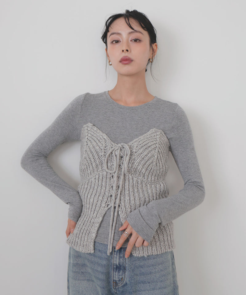 レースアップニットビスチェ