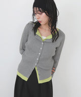 バイカラーリブニットカーデ