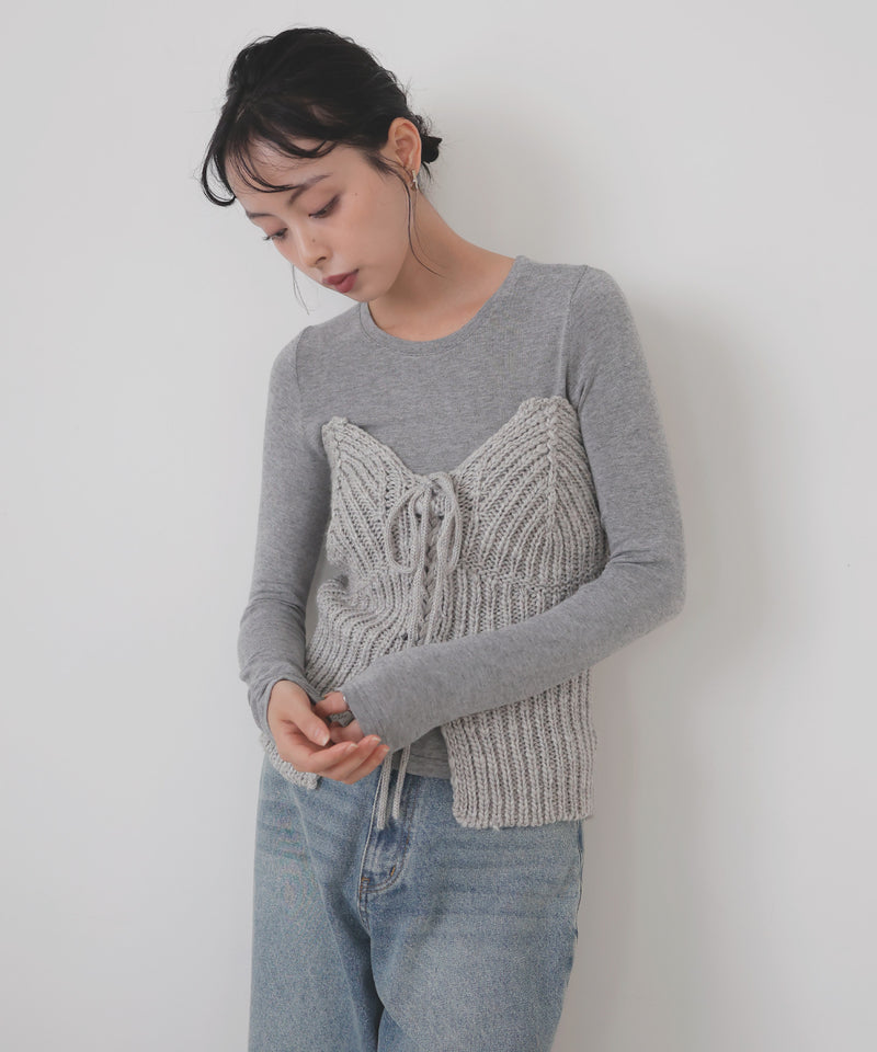 レースアップニットビスチェ