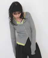 バイカラーリブニットカーデ