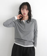 ボーダーリブヘンリーネックプルオーバー