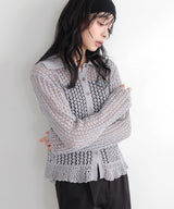 フリルメッシュポロカーデ