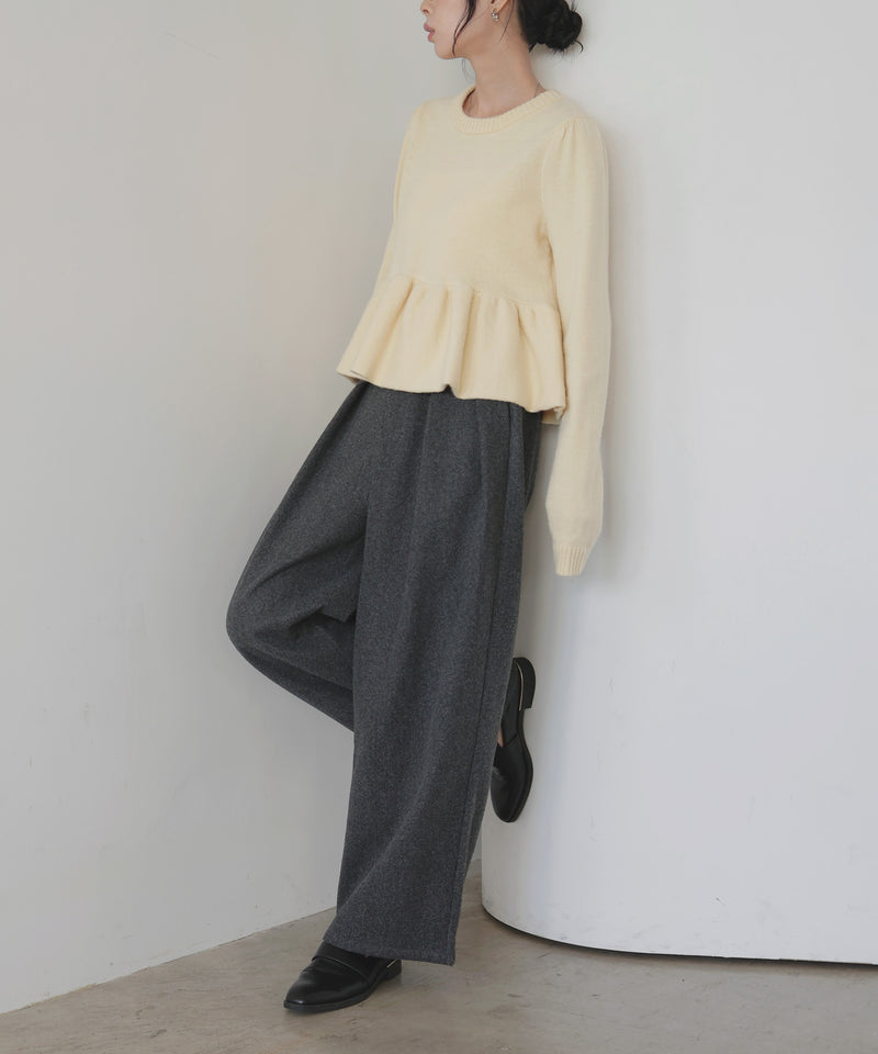 ウールライクタックワイドパンツ