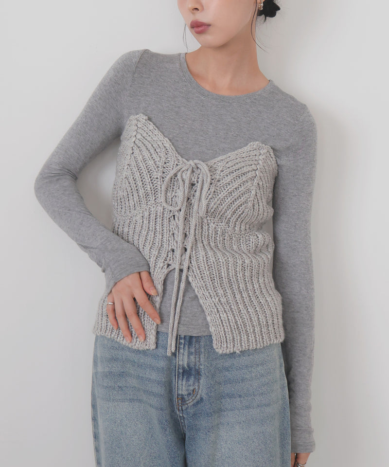 レースアップニットビスチェ
