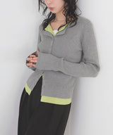 バイカラーリブニットカーデ