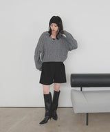 【11月中旬予約商品】ケーブルクロップドポロニット