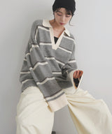 【10月中旬予約商品】アルパカタッチボーダーポロニット