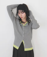 バイカラーリブニットカーデ