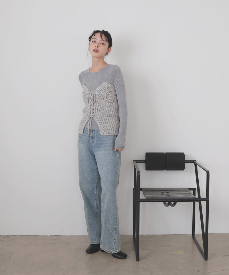 レースアップニットビスチェ