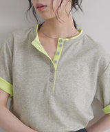 バイカラーヘンリーネックＴシャツ
