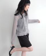 フリルメッシュポロカーデ