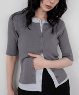 ハーフスリーブバイカラーカーデ